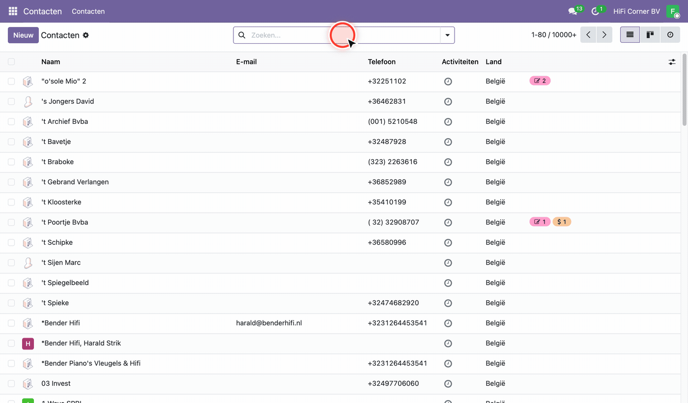 K1 — Klant zoeken in Contacten module