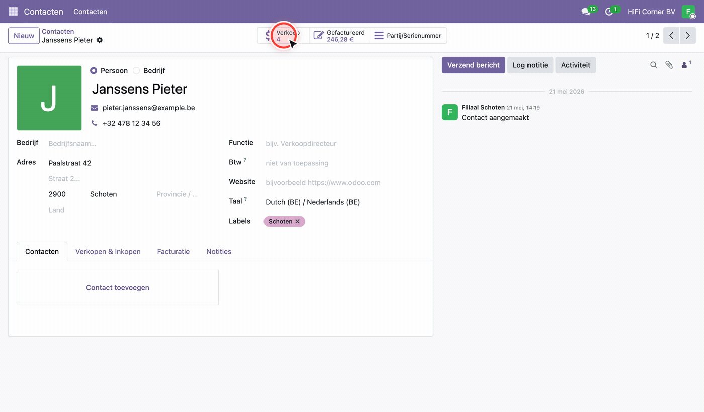K3a — Odoo historiek via smart-button Verkoop