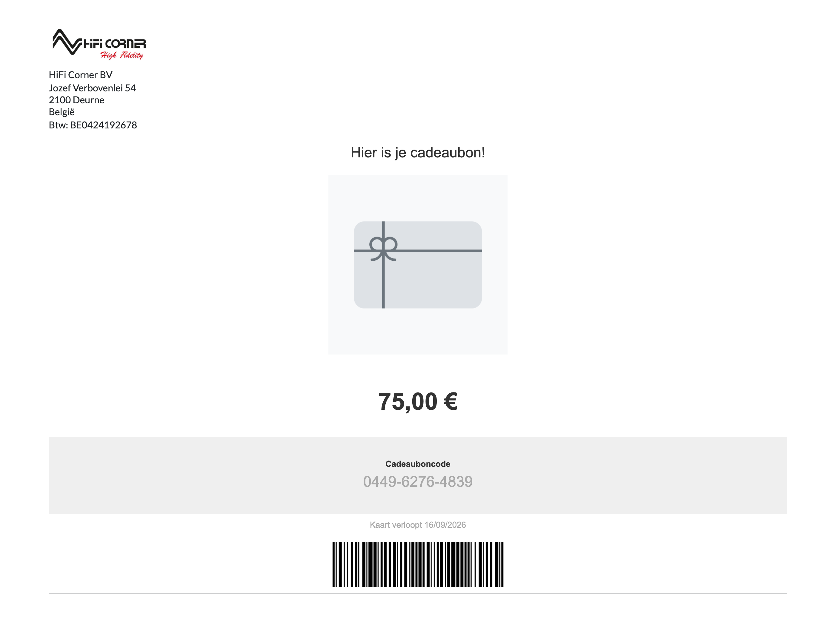 Afdrukbaar cadeaubon-document